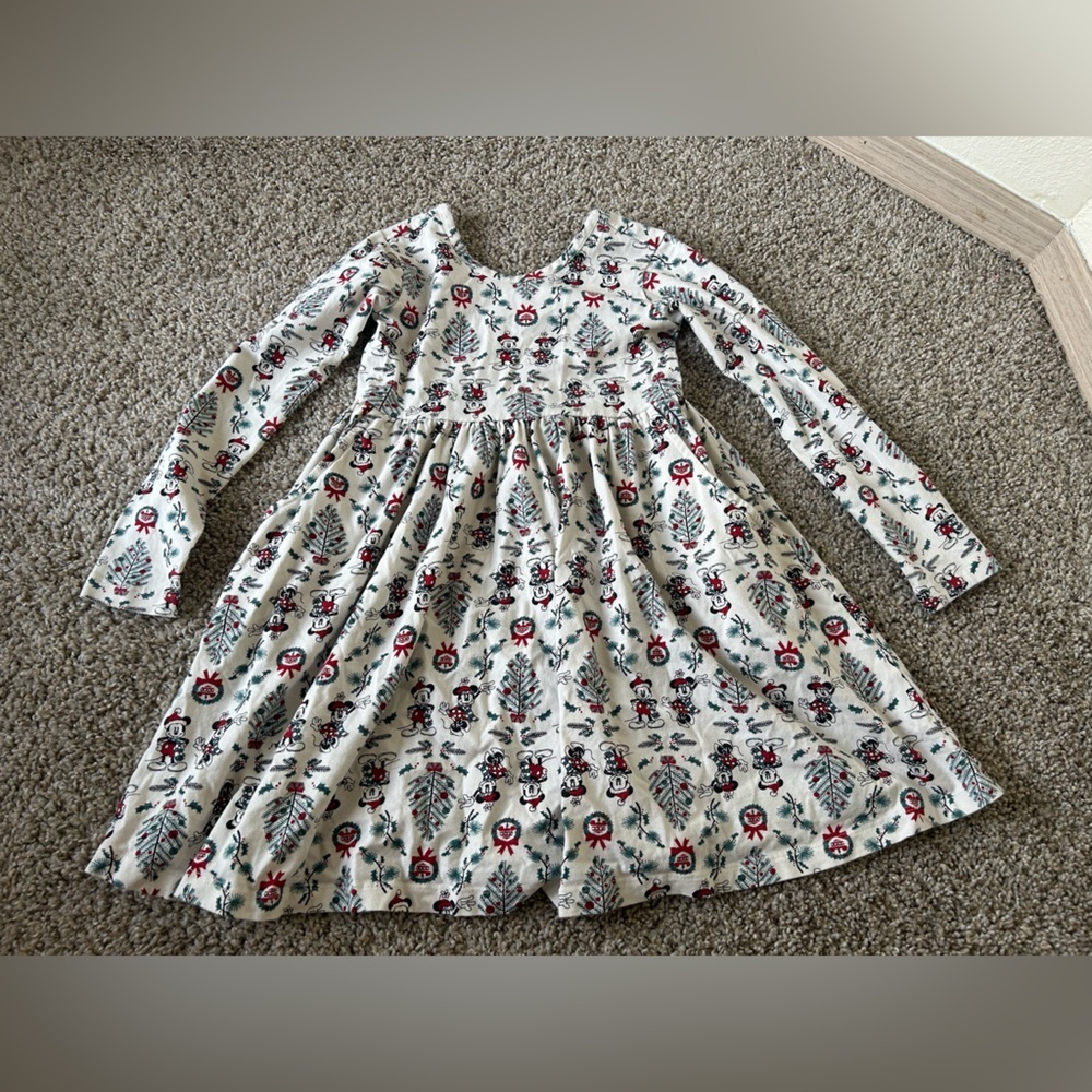 Hanna Andersson Holiday Girls Dress Size 5 Red Green Mickey Disney White Cotton